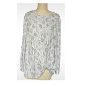 Bobeau Plus Size 1X Gray White Snake Print Knot Front Casual Top Blouse $58
